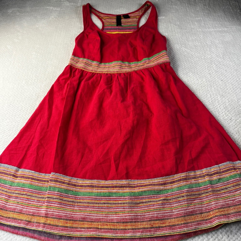 Petticoat Alley Linen Blend Red Striped Trim Cut Out Racerback Fit & Flare Dress